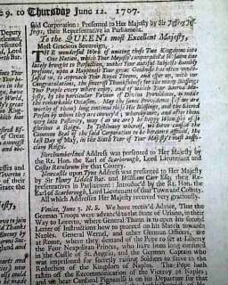 QUEEN ANNE England & Scotland Unite 1707 Old Newspaper  