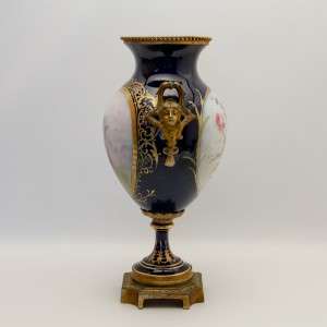 Antique French Sevres Style Handpainted Porcelain Ormolu Urn  
