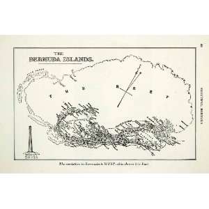  1947 Wood Engraving Antique Map Bermuda Islands Reef Port 