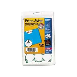  Print or Write Mailing Seals, 1in dia., White, 600/Pack 