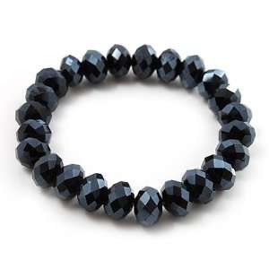  Jet Black Glass Flex Bracelet   18cm Length Jewelry