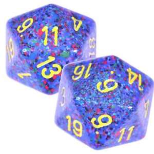  Set of 2 Speckled 20 sided Polyhedral Dice in Organza 