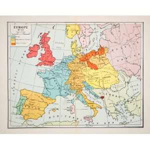  1935 Print Map Europe France Allies Ottoman Russia Austria 
