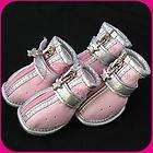 Pink Leather Cozy Pet Dog Boots Clothes Apparel Shoes 4