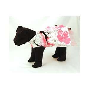  Floral Hibiscus Dog Dress with Black Bow and Hot Pink 