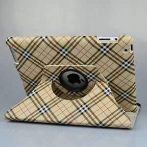  Ctech 360 Degrees Rotating Stand Stylish Tan Grid Plaid PU 