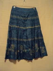 Womens JOHN RICHARD *AquaGreen/Lime* Silk Skirt Size 8  