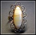   Russian 875 Sterling SILVER Rolled 14K GOLD AGATE Arabesque RING Sz10