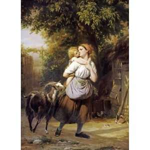  A Mother and Child With a Goat on a Path by Fritz Zuber 