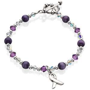  Beaded Survivor Awareness Bracelet   Purple (7.5 