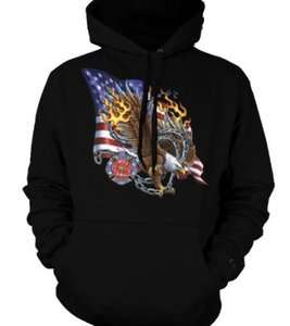 Firefighters, Bald Eagle Flag Flames Sweatshirt Fire Wings Pullover 