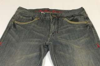 Mens Archaic Denim Jeans Leather Metal Studs Gray 30x33  