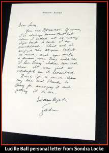 Lucille Ball personal letter from actress SONDRA LOCKE Cllint Eastwood 
