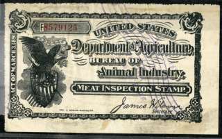 US Stamps VF 1891 Animal Industry Meat Inspection  