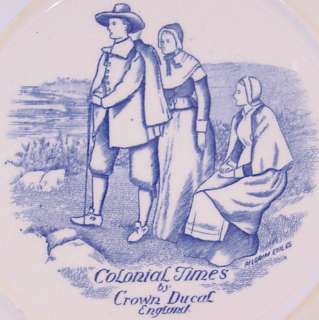 Crown Ducal Blue Colonial Times First Thanksgiving Dinner Plate 
