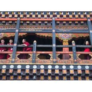  Monks in the Kichu Lhakhang Dzong, Paro, Bhutan 