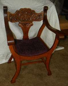 Carved Quartersawn Oak Savonarola Chair Armchair purple  