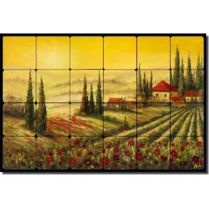 New Day by C. H. Ching   Tuscan Landscape Tumbled Marble Tile Mural 