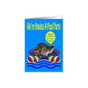 Pool Party Invitation, Raccoons in water Card