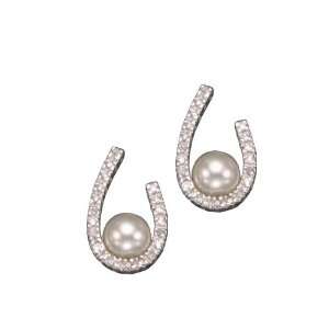 C.Z. PEARL HORSE SHOE RHODIUM PLATED (.925) STERLING 