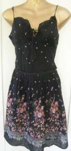   21 Sundress Pintucked Cotton Black Floral 50s Style Tea Party Swing M