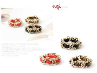 KOREAN] TWISTED DOUBLE CHAIN Coiled LEATHER Men Women Ring / 3COL 