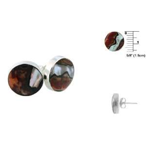    Sterling Silver Round Stud Earrings with Turbo Shell Jewelry