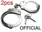2pcs Set Police Real handcuffs Double Lock SILVER NICKEL PLATED Hand 