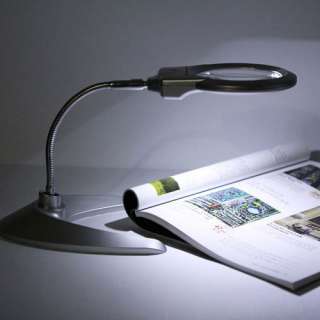 LIGHTED TABLE TOP DESK MAGNIFIER MAGNIFYING GLASS Silve  