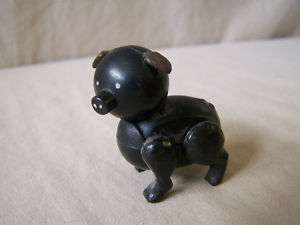 Vintage Black Jointed Plastic Pig Hong Kong Figure Toy  