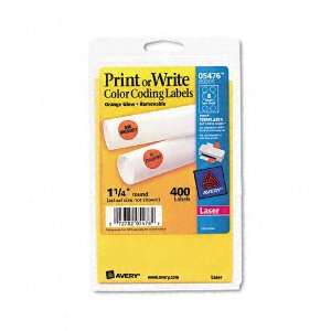 Print or Write Removable Color Coding Labels, 1 1/4in dia, Neon Orange 