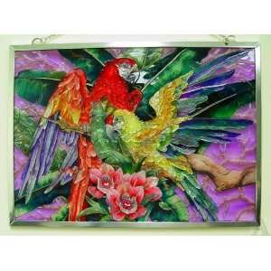  Parrot Tropical Theme Stained Glass Window Art Panel