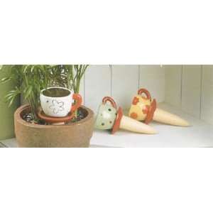  Tea Cup Watering Plant Stakes handpainted Set of 3 Patio 