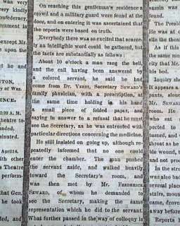 Rare ABRAHAM LINCOLN ASSASSINATION 1st Report NY Times J.W. Booth 1865 