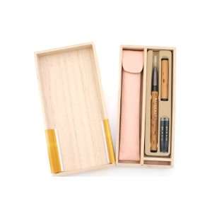  Akashiya Natural Bamboo Brush Pen Pink Silk Case 