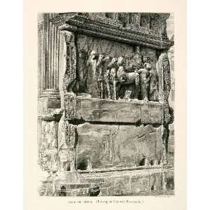 com 1876 Wood Engraving Carvings Reliefs Horses Triumphal Procession 