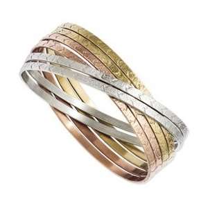    Stainless Steel Six Piece Tri Colored Textured Bangles Jewelry