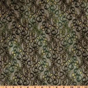   Lace Floral Gold/Dark Green Fabric By The Yard Arts, Crafts & Sewing