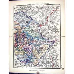   Antique Map 1885 York Doncaster Barnsley Rotherham Tadcaster Bradford