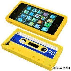 New premium Yellow Cassette Tape case silicone skin for Iphone 4g 4 