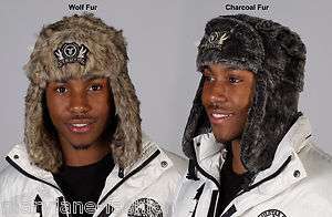   CASUAL WINTER WOOL FAUX FUR TRAPPER HAT ONE SIZE CHARCOAL WOLF FUR