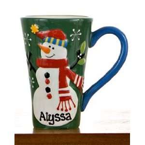 Personalized Snowman Mug   Green Christmas Ornament 