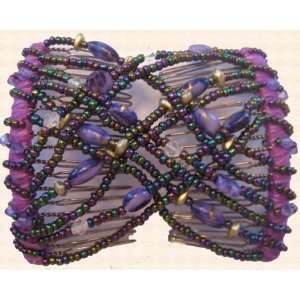  Hair Bling Purple Stones Beaded Double Comb 69002 Jewelry