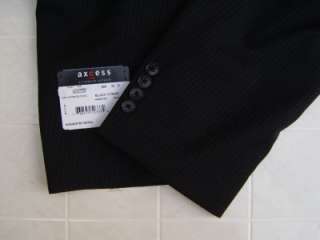 New AXCESS 100% Wool Striped Sport Suit Jacket Black Suit 3 Button 48 