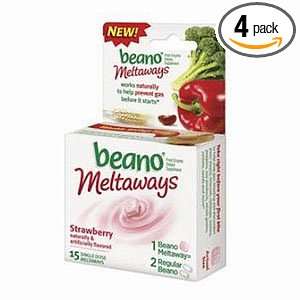  (4 Boxes) Beano Meltaways Strawberry 60 Single Dose 