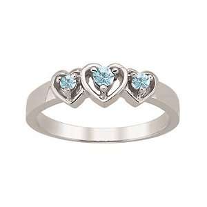  Personalized Blue Topaz Birthstone Heart Ring Jewelry