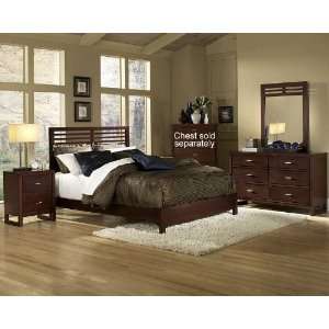  4pc Twin Size Bedroom Set Slat Design Bed in Cherry
