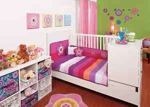 NEW Baby Girls Pink Stripes Flowers Crib Bedding Set 6p  