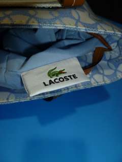 LACOSTE Baby Blue – White Canvas   Leather Trim Tote Bag NEW  