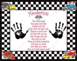 Race Car Theme Babys First Handprints with Poem  